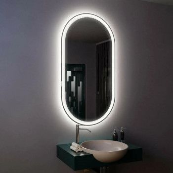 Овальное зеркало в ванную комнату с подсветкой Амати 90х120 см