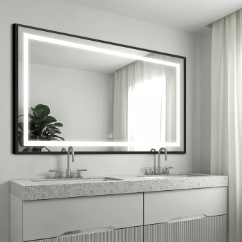 Зеркало в ванну с подсветкой в черной рамке Люмиро 140х70 см